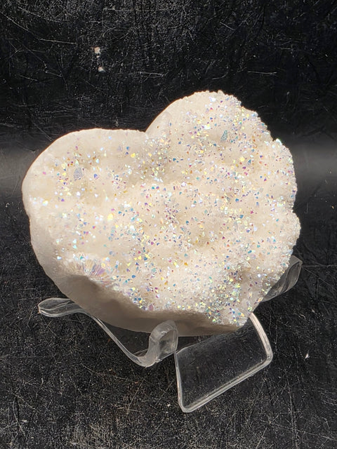 White pearl aura quartz heart! 4 ounces, 2.6 inches wide, 2.2" tall