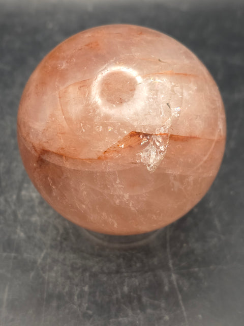 Red hematoid fire quartz sphere! 9.2 ounces, 57mm, 2.2 inches