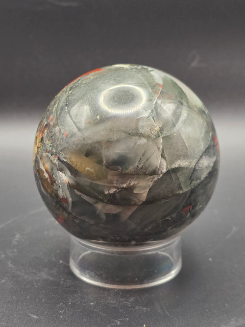 African bloodstone sphere! 70.6mm, 2.7 inches, 1.1 pounds!