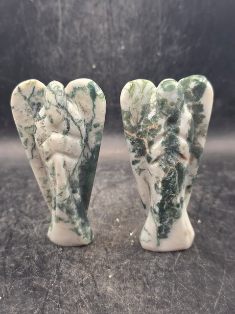 Moss agate gemstone angel! 3 inches tall, 1.8 ounces