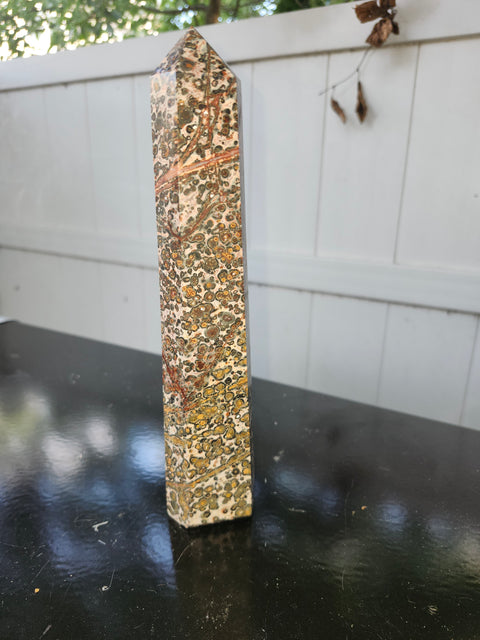 Leopard skin jasper tower! 1.1 pounds, 8.5 inches tall
