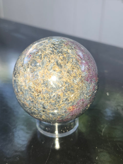 Ruby in kyanite sphere! 12.5 ounces, 57.8mm, 2.27 inches uv reactive