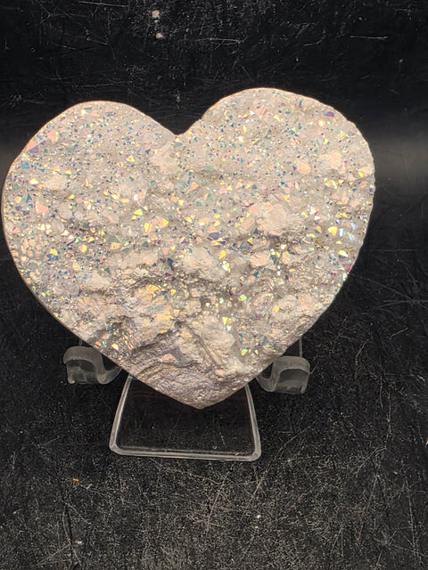 White pearl aura quartz heart! 4.7 ounces, 2.7 inches wide, 2.3" tall