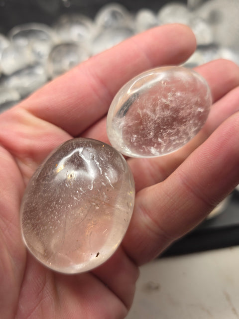 Clear quartz palm stones! Set of 2! 1.5 to 2.5 inches!