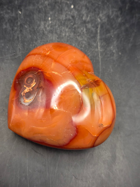 Carnelian agate heart! 7.2 ounces, 3 inches wide, 2.5 tall