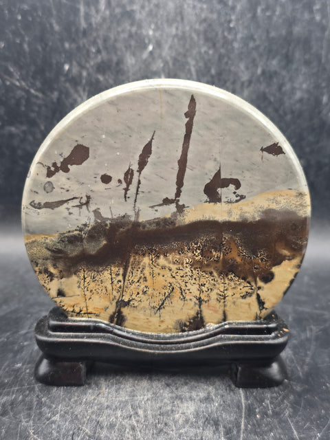 Natural picture jasper slab with stand! 5 ounces, 3.5 inches wide