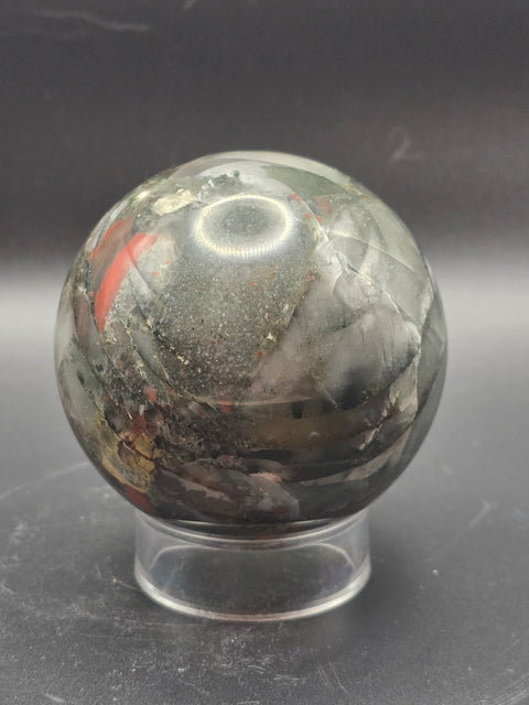 African bloodstone sphere! 70.6mm, 2.7 inches, 1.1 pounds!