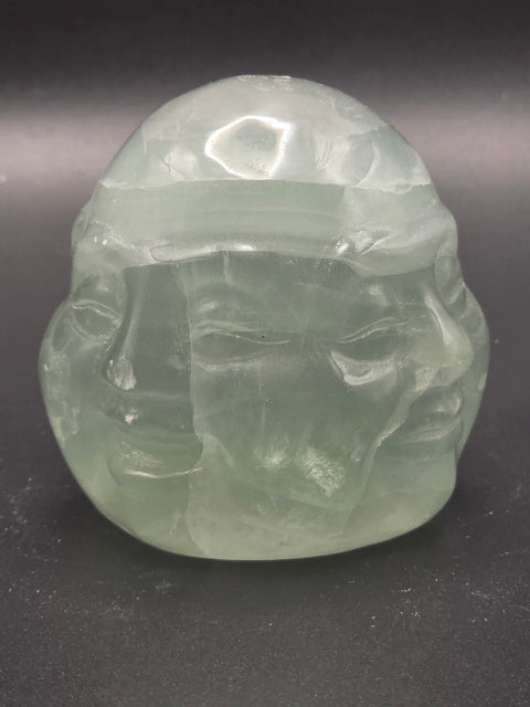 Four face green calcite Buddha head! 2.2 inches, 11.6 ounces