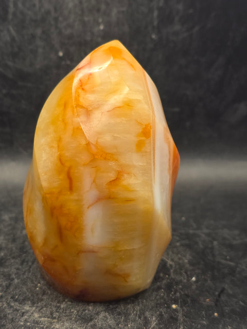 Carnelian agate flame tower! 12 ounces, 3.3 inches tall, 2.2" wide!