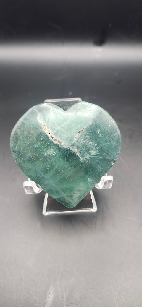Green florite heart. 3.3 ounces, 2 by 2 inches