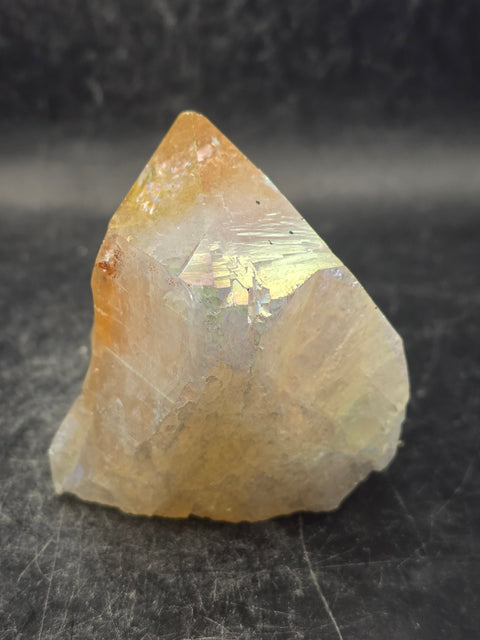 Angel aura citrine polished top point! 5.3 ounces, 2.4 inches tall