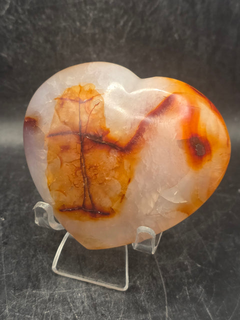 Carnelian agate heart! 6.8 ounces, 3 inches wide, 2.7" tall