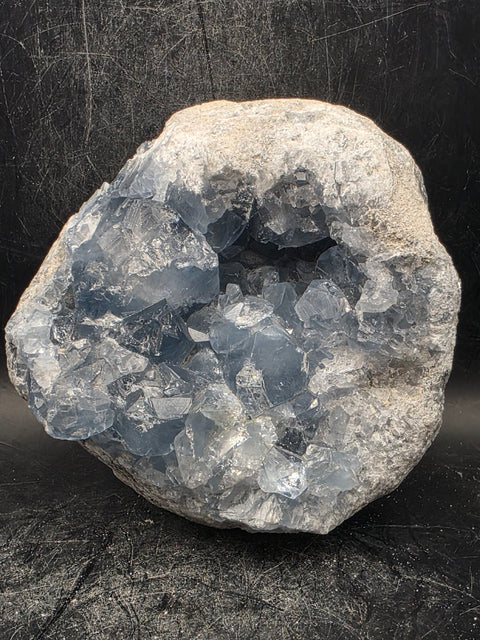 Large blue calcite geode! 2.2 pounds, 3.9 inches wide