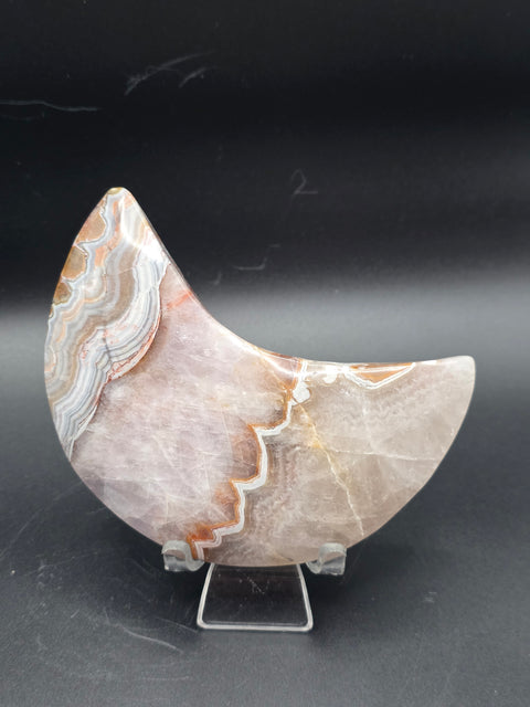 Amethyst lace agate moon! 8.8 ounces, 4.2 inches long, 2.1" wide