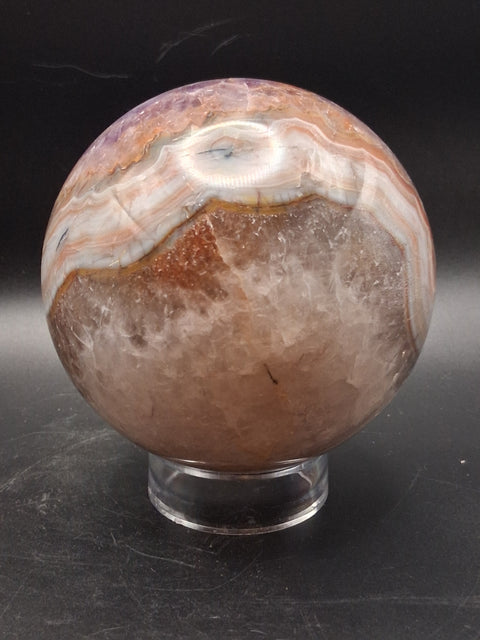 Large amethyst lace agate sphere! 89.6mm, 3.5", 2.3 pounds