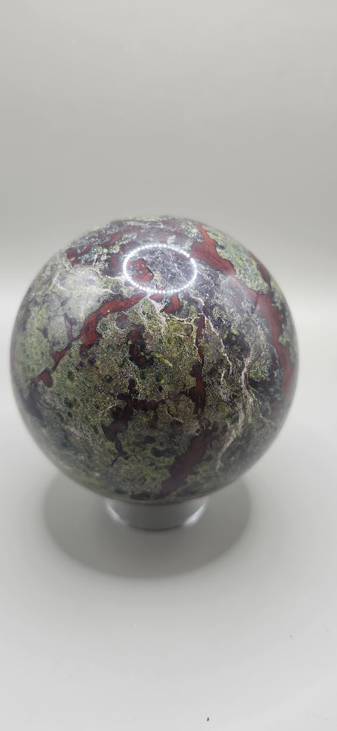Dragon bloodstone sphere! 75mm, 2.95 inches, 1.8 pounds