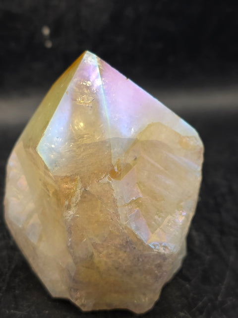 Angel aura citrine polished top point! 10 ounces, 2.8 inches tall