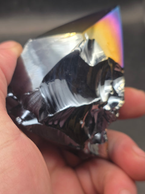 Titanium obsidian polished top point! 7.8 ounces, 3 inches tall!