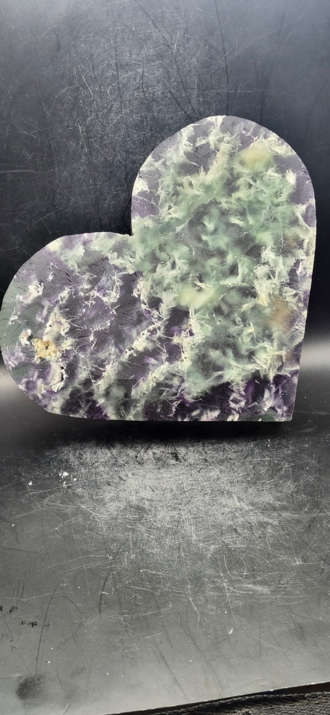 Druzy Snowflake florite heart! 2.8 pounds, 6.25 inches wide, 5.25 tall
