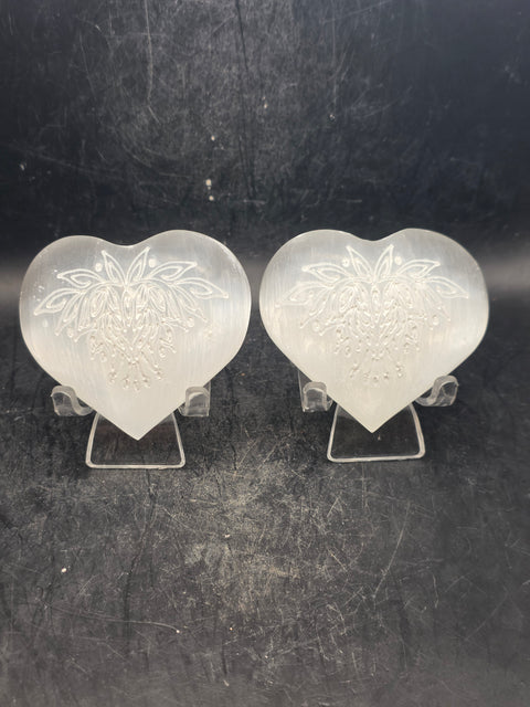 Selenite wing engraved heart! 4.5 ounces, 2.6 inches wide, 2.4" tall