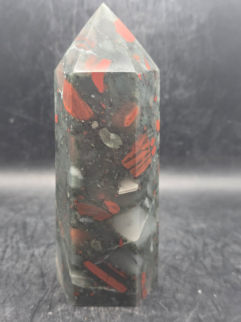 Large African bloodstone tower! 5 inches tall, 15.5 ounces!