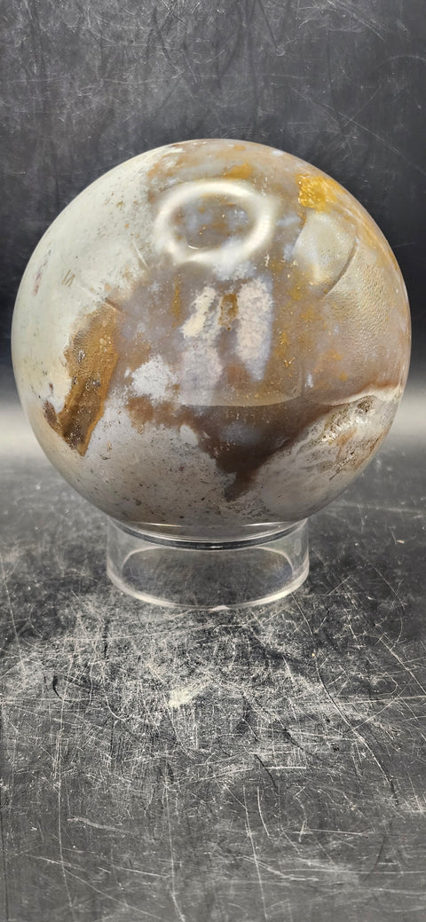 Druzy ocean jasper sphere! 82.6mm, 3.2 inches, 1.11 pounds!