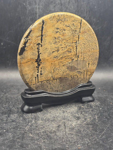 Natural picture jasper slab with stand! 4.9 ounces, 3.5 inches wide!