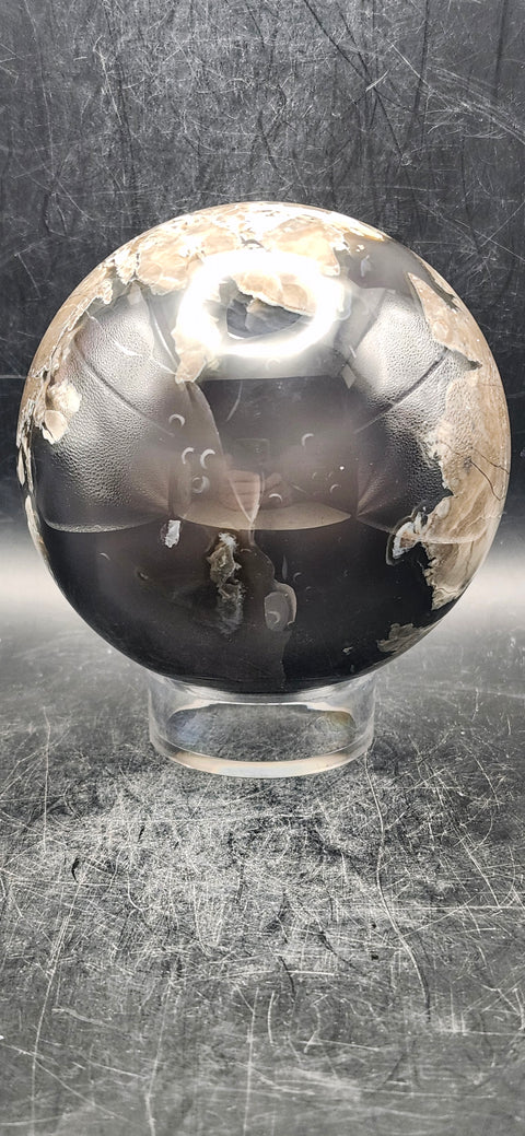 Volcanic agate sphere! 90.1mm, 3.5 inches, 2.3 pounds