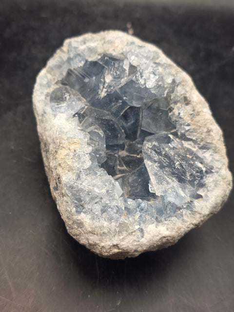 Blue calcite geode! 1.8 pounds, 3.7 inches long, 2.5 inches wide