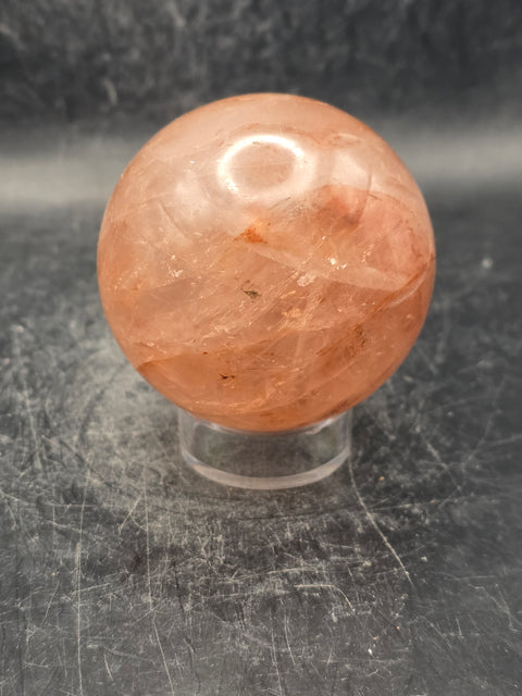 Red hematoid fire quartz sphere! 9.2 ounces, 57mm, 2.2 inches