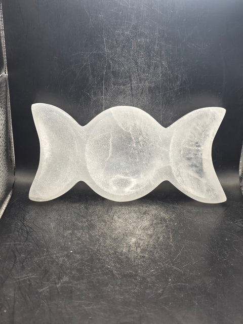 Triple moon goddess selenite bowl! 7.5 inches wide, 1.2 pounds