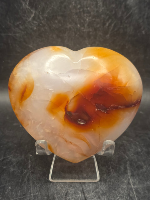 Carnelian agate heart! 6.8 ounces, 3 inches wide, 2.7" tall