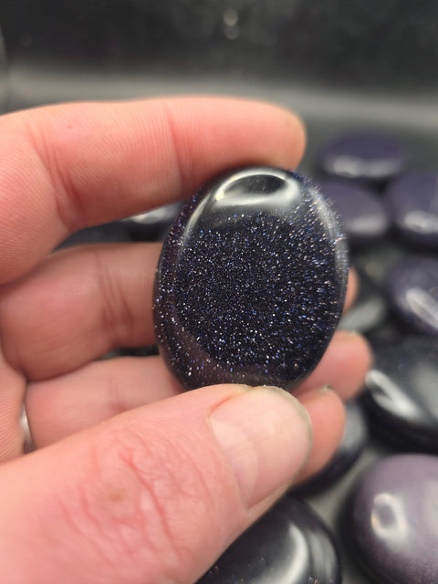 Blue golden sandstone pillow palm stone! 1.7 inches!