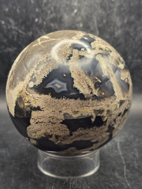 Large volcanic agate sphere! 85.7mm, 3.3 inches 1.12 pounds