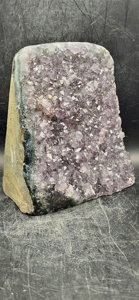 Amethyst cut base free form! 2.2 pounds, 4.5 inches tall, 3.6 wide