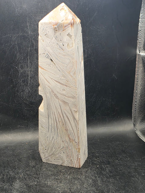 Large white lace agate tower! 1.1 pounds, 6.9 inches tall!
