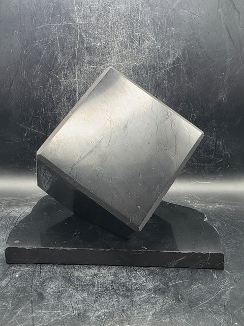 Shungite balancing cube with stand! 2.9 inch by 2.9" 2 pounds