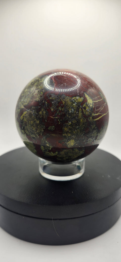 Dragon bloodstone sphere! 83mm, 3.27 inches, 1.15 pounds