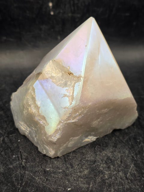 White pearl aura quartz! 9 ounces, 2.4 inches tall, 2.3" wide