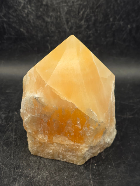 Orange calcite polished top point! 1.2 pounds, 3.2 inches tall, 2.8" wide