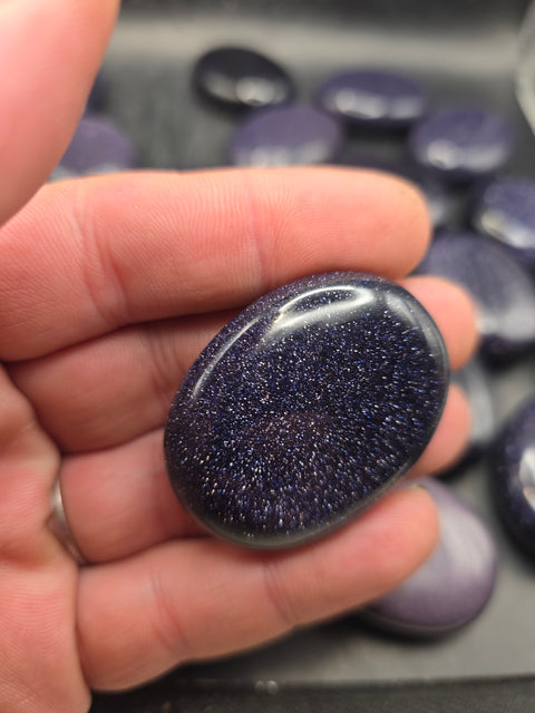 Blue golden sandstone pillow palm stone! 1.7 inches!