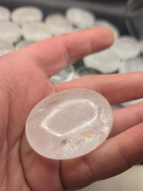 Clear quartz pillow palm stone! 1.7 inch
