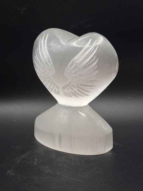 Selenite angel wing heart! 14 ounces, 4 inches tall, 3" wide