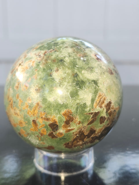 Olive opal sphere! 58mm, 2.3 inches, 9.7 ounces