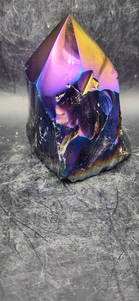 Titanium obsidian polished top point! 9.6 ounces, 3.2 inches tall!