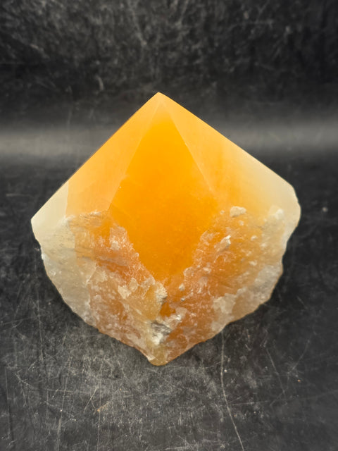 Orange calcite polished top point! 1 pound, 3.1 inches tall, 3.2" wide