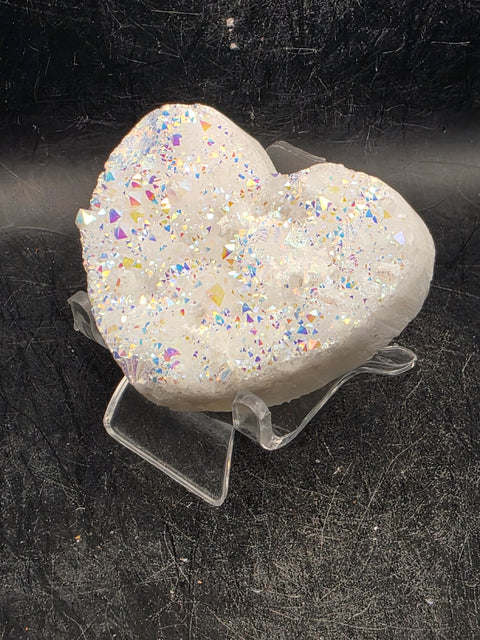 White pearl aura quartz heart! 3.4 ounces, 2.5 inches wide, 2.1" tall