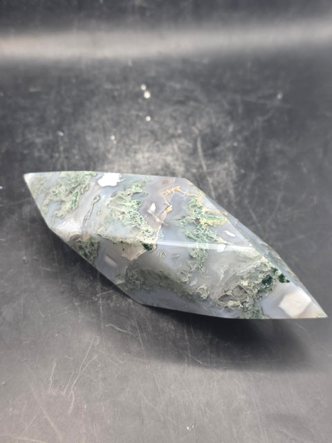 Druzy Moss agate prism! 4.6 inches long, 7 ounces