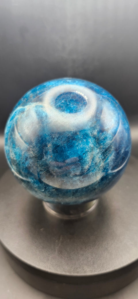 Blue apatite sphere, 80.6mm, 3.17 inches, 1.15 pounds