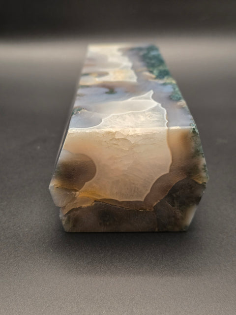 Jumbo moss agate tower! 8 inches tall, 2.12 pounds! 2.5" by 2" base